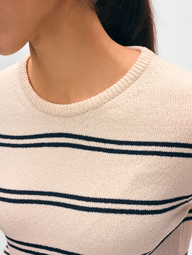 Fine Cotton Bouclé Striped Crewneck